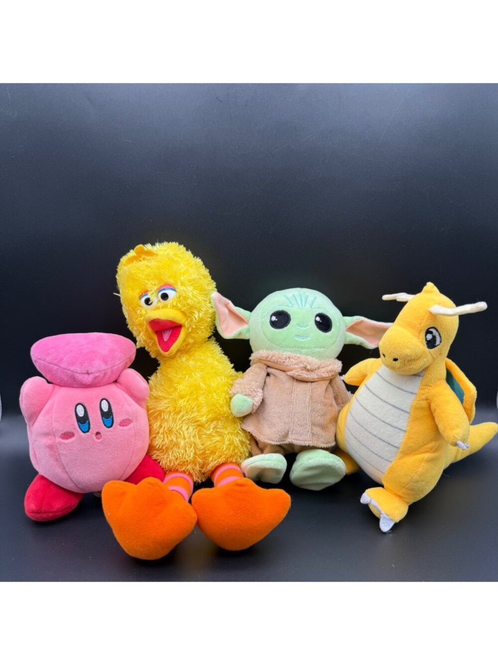 Lot of 4 Plush Big Bird Baby Yoda Kirby Dragonite Stuffed Animal Toy Pokemon